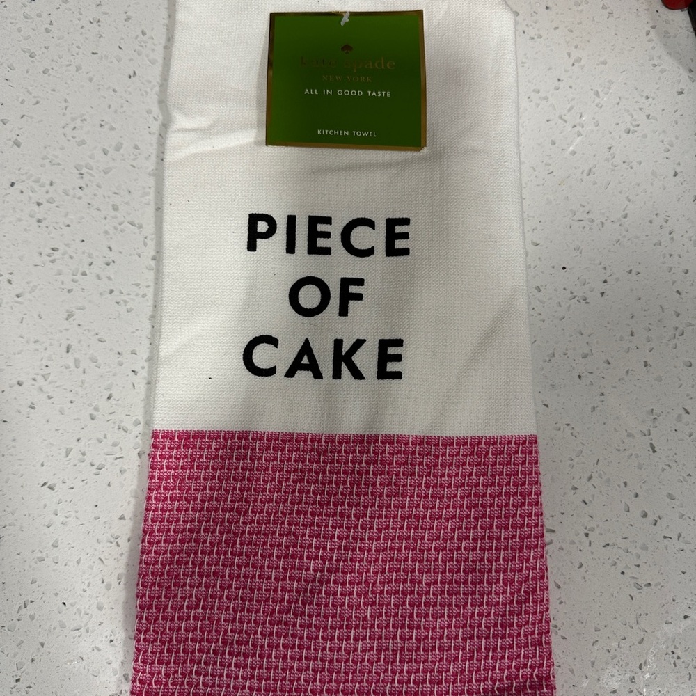 kate spade White and Pink 'Piece of Cake' Kitchen Towel NWT